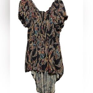 Flowy Boho Floral Tropical High Low Smocked Midi Pullover Sz 3X New Look